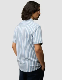 Bowling Short Sleeve Shirt Bold Stripes Light Blue
