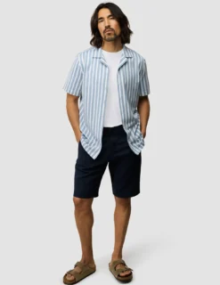 Bowling Short Sleeve Shirt Bold Stripes Light Blue
