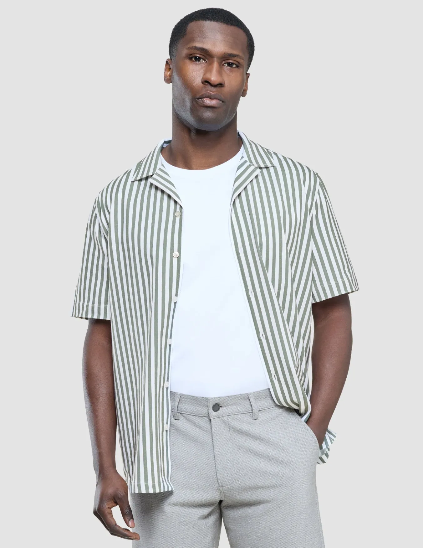 Bowling Short Sleeve Shirt Green Stripes