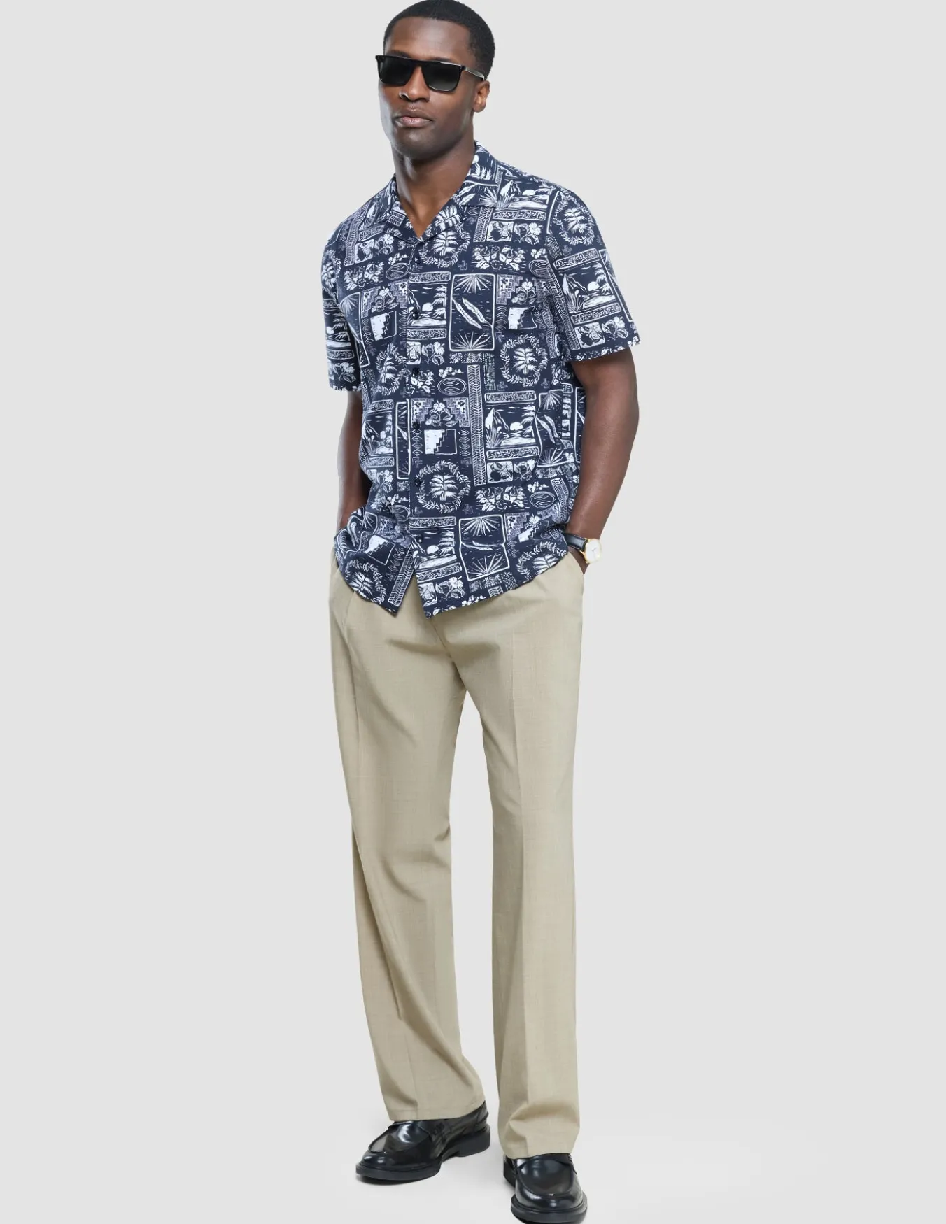 Bowling Short Sleeve Shirt Navy Tropic