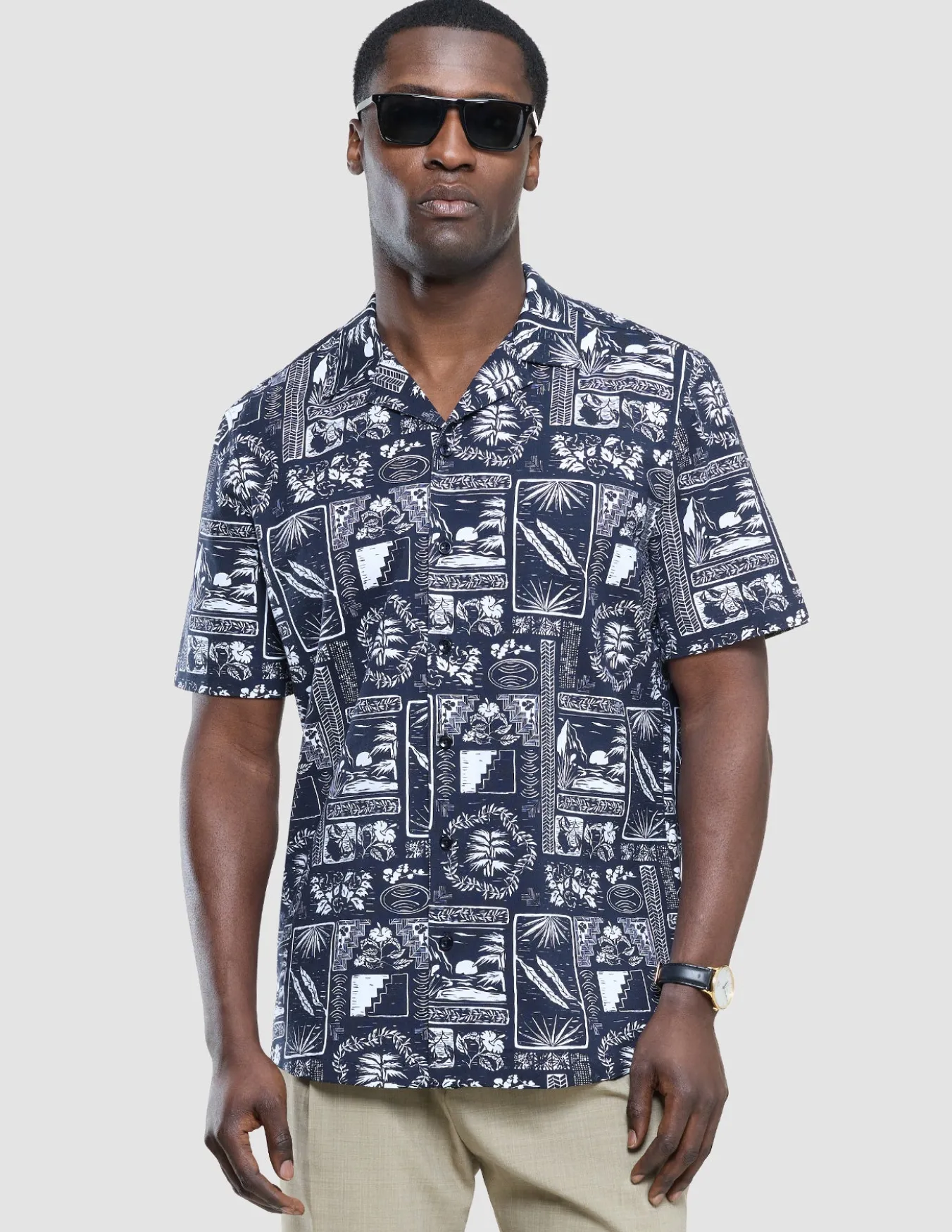 Bowling Short Sleeve Shirt Navy Tropic