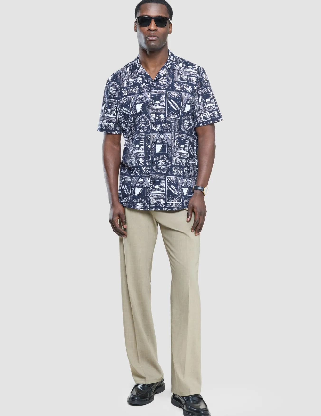 Bowling Short Sleeve Shirt Navy Tropic