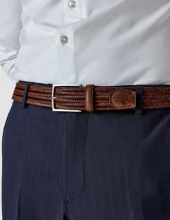 Braided Leather Belt Dark Brown
