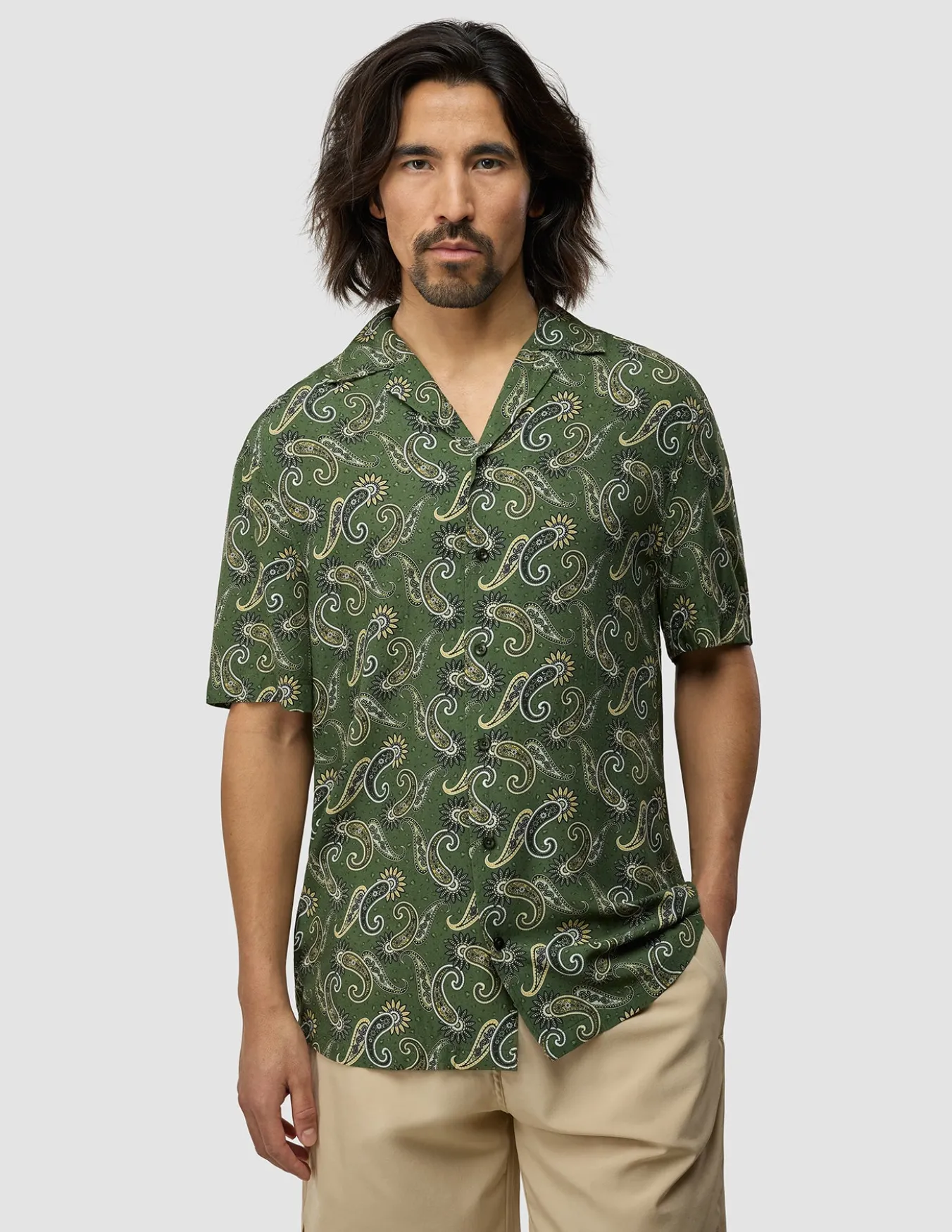 Breeze Bowling Short Sleeve Shirt Green Paisley
