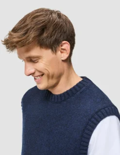 Chunky Soft Wool Knit Vest Dark Navy Melange