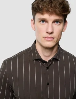 Classic Shirt Brown Pinstripes Slim