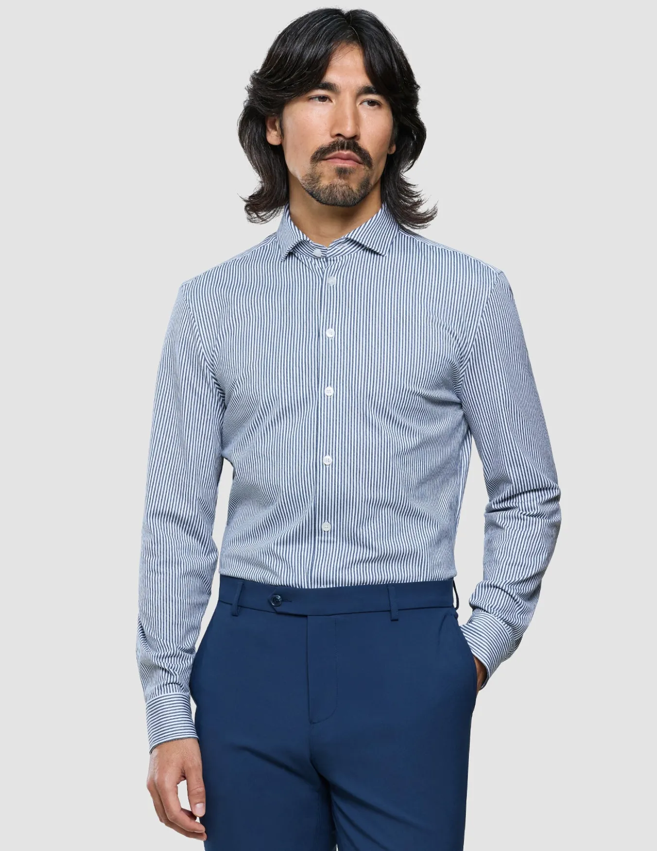Classic Shirt Marine Herringbone Regular