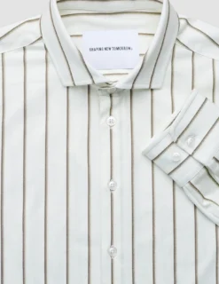 Classic Shirt Sand Herringbone Stripes Slim