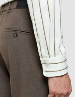 Classic Shirt Sand Herringbone Stripes Slim