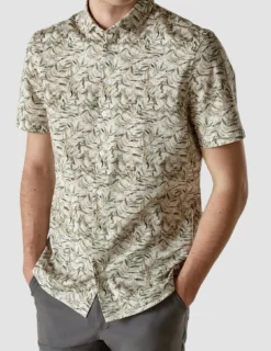 Classic Short-Sleeved Patterned Shirt Dried Leaves
