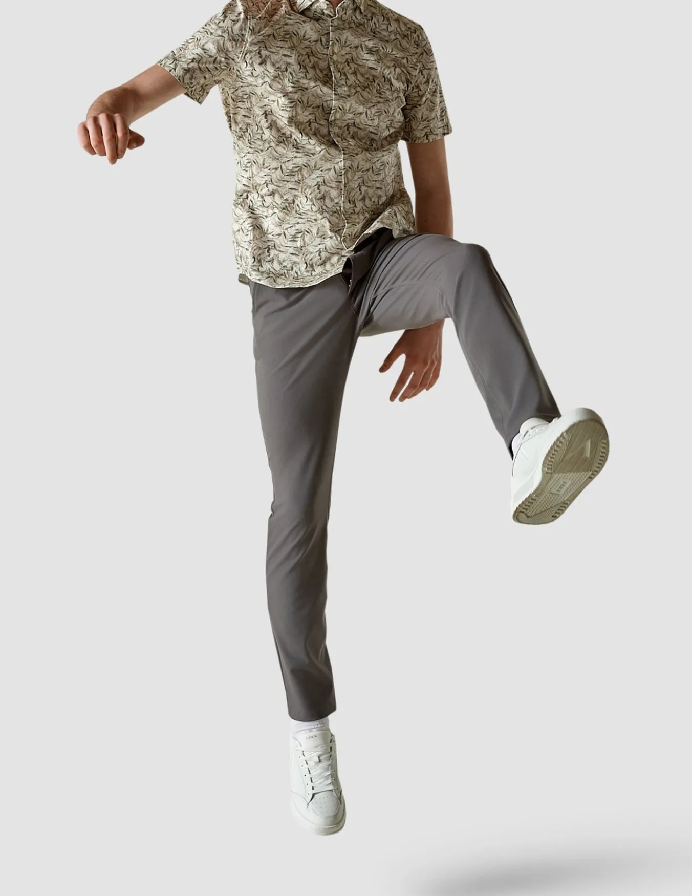 Classic Short-Sleeved Patterned Shirt Dried Leaves
