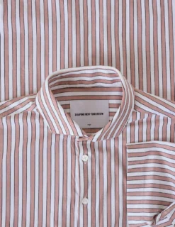 Classic Short-Sleeved Twill Shirt Mahogany Stripes