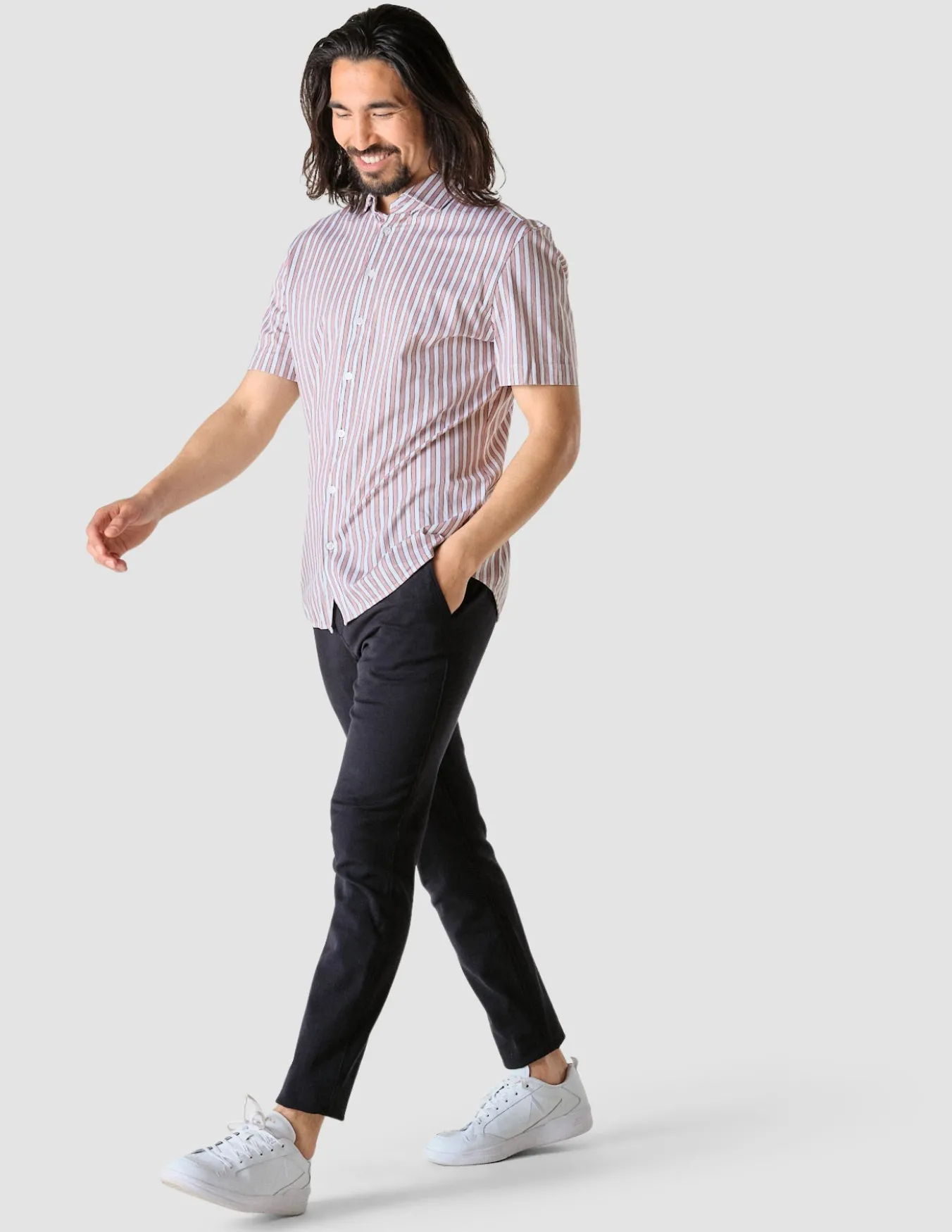 Classic Short-Sleeved Twill Shirt Mahogany Stripes