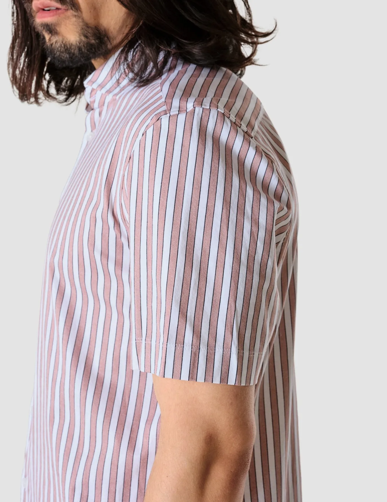 Classic Short-Sleeved Twill Shirt Mahogany Stripes