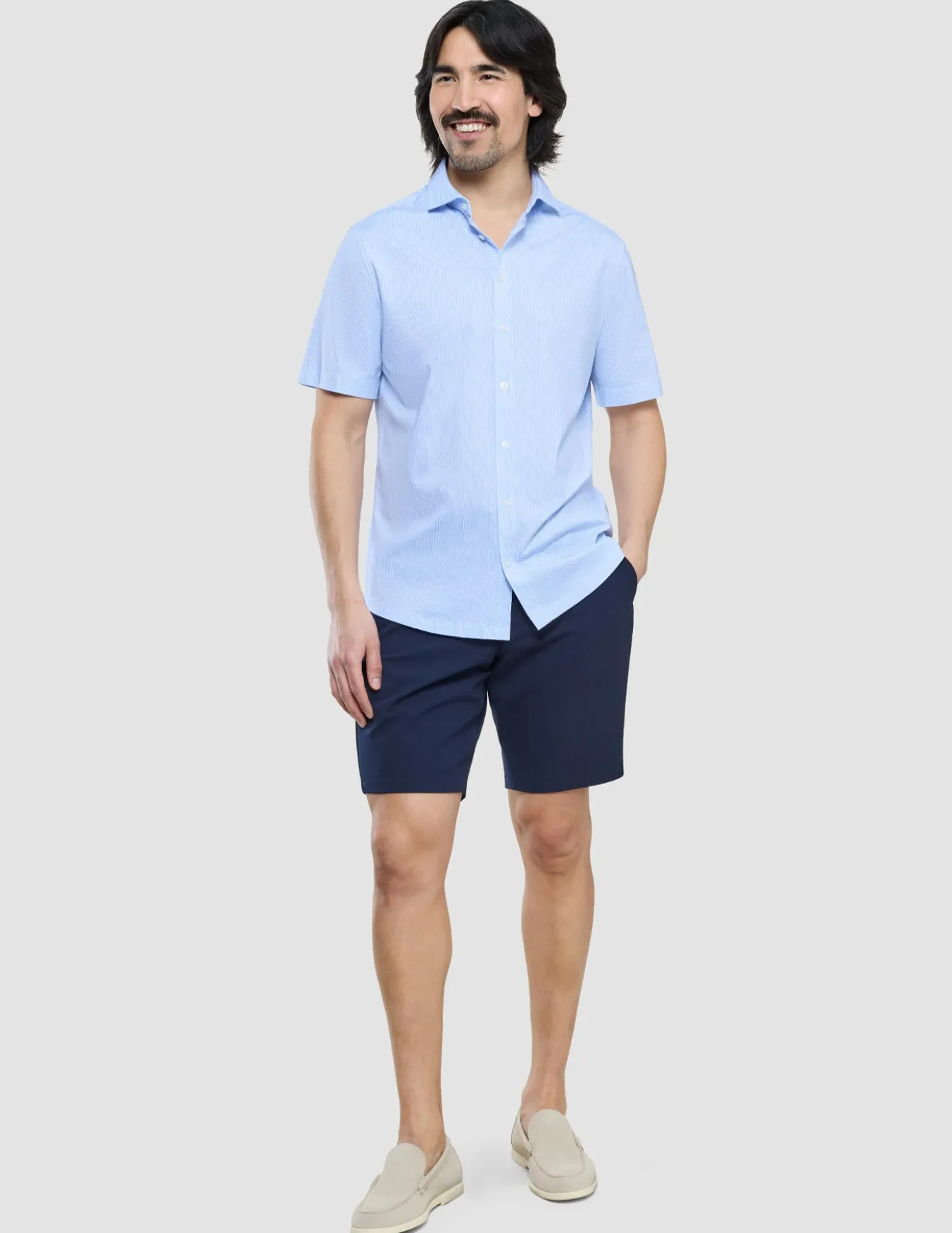 Classic Short Sleeve Shirt Light Blue Stripes