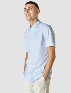 Classic Short Sleeve Shirt Light Blue Stripes