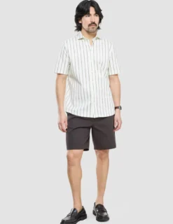 Classic Short Sleeve Shirt Sand Herringbone Stripes