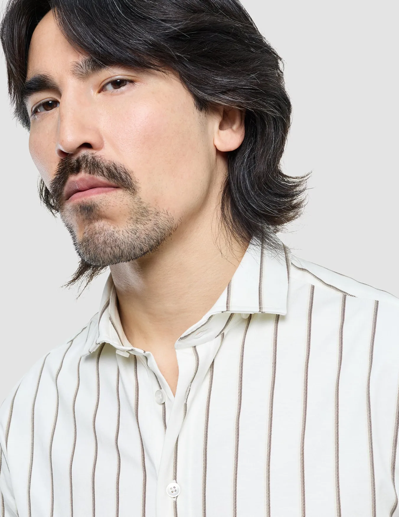 Classic Short Sleeve Shirt Sand Herringbone Stripes