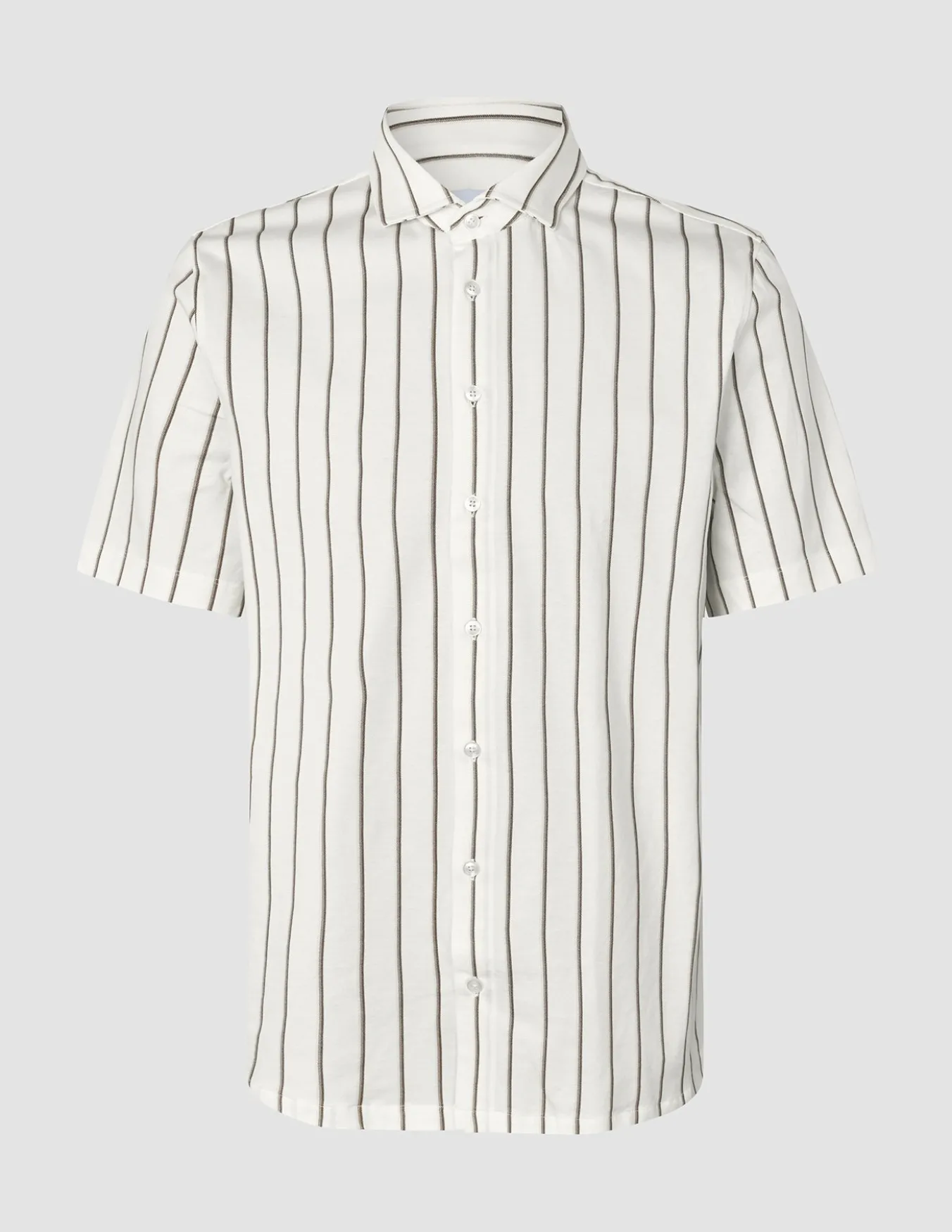 Classic Short Sleeve Shirt Sand Herringbone Stripes