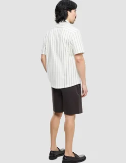 Classic Short Sleeve Shirt Sand Herringbone Stripes