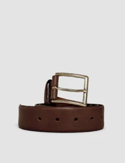 Elastic Leather Belt Dark Brown