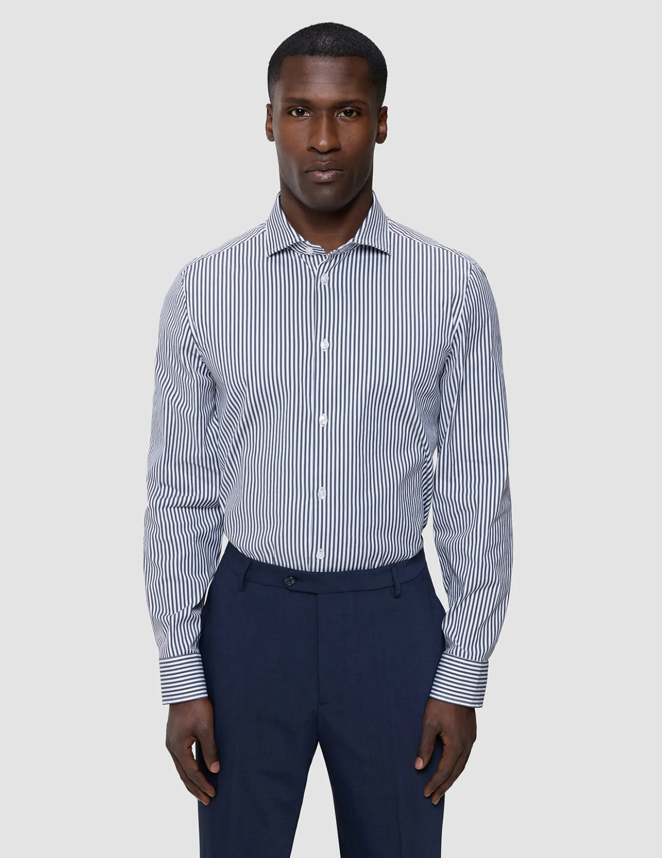Elevated Shirt Navy Stripe Thin Regular