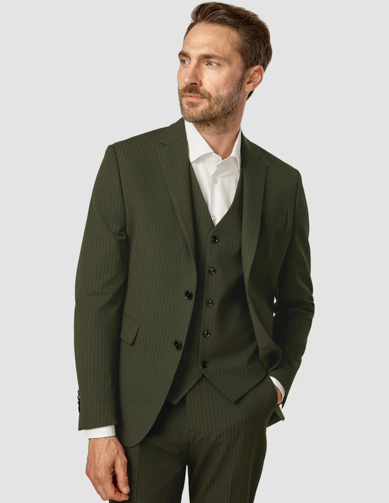 Essential Blazer Regular Moss Green Pinstripe