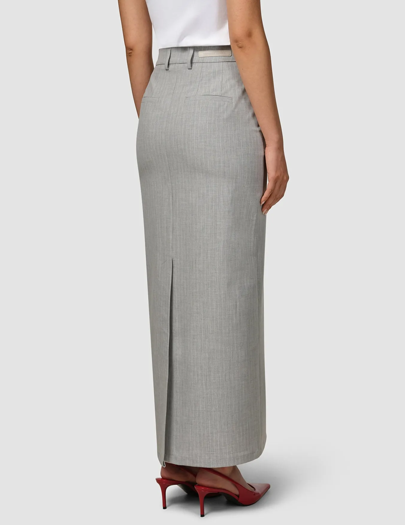 Essential Maxi Skirt Light Grey Pinstriped