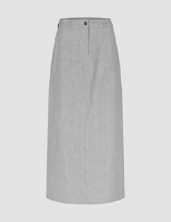 Essential Maxi Skirt Light Grey Pinstriped