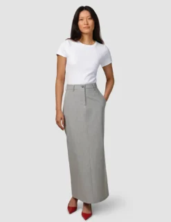 Essential Maxi Skirt Light Grey Pinstriped