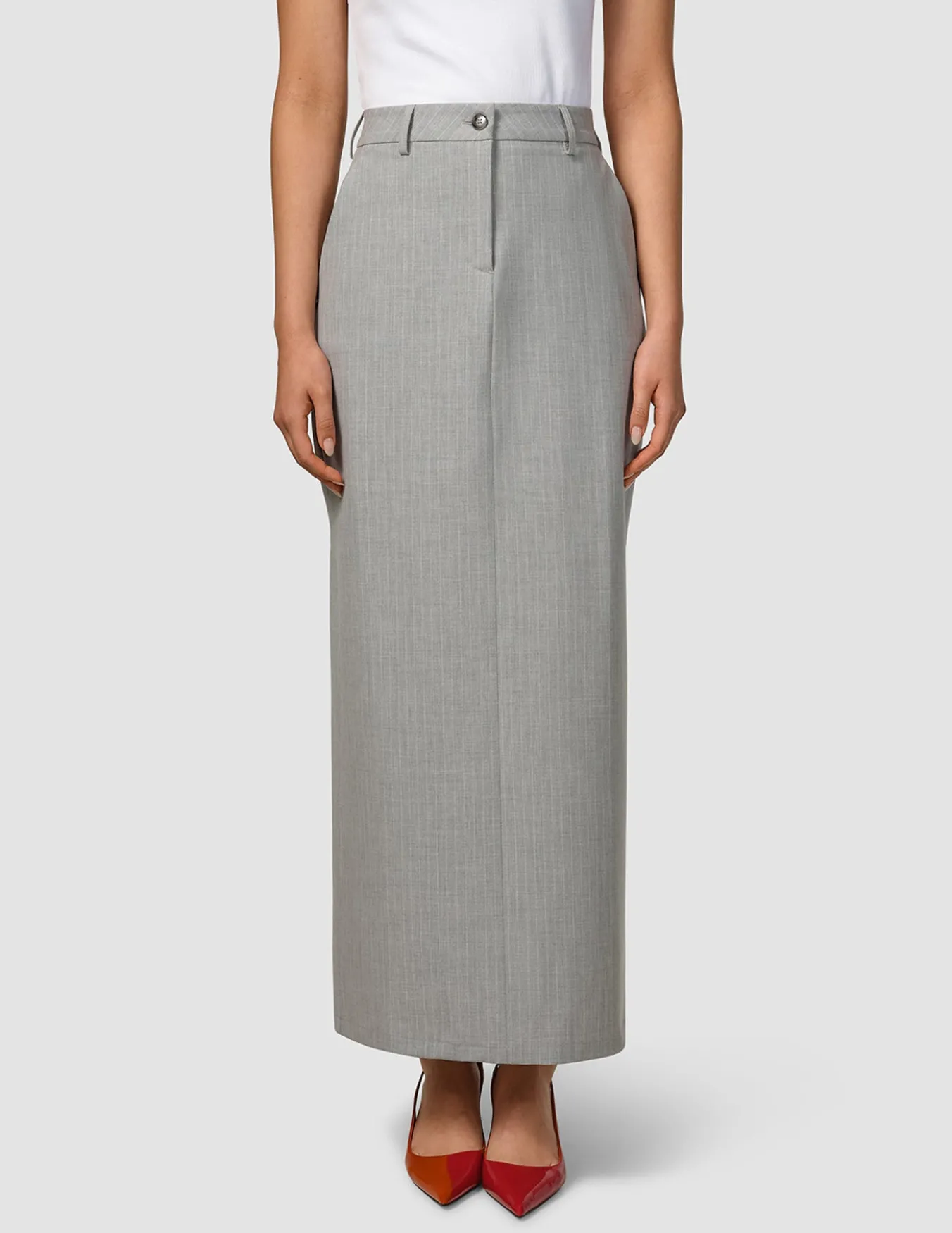 Essential Maxi Skirt Light Grey Pinstriped