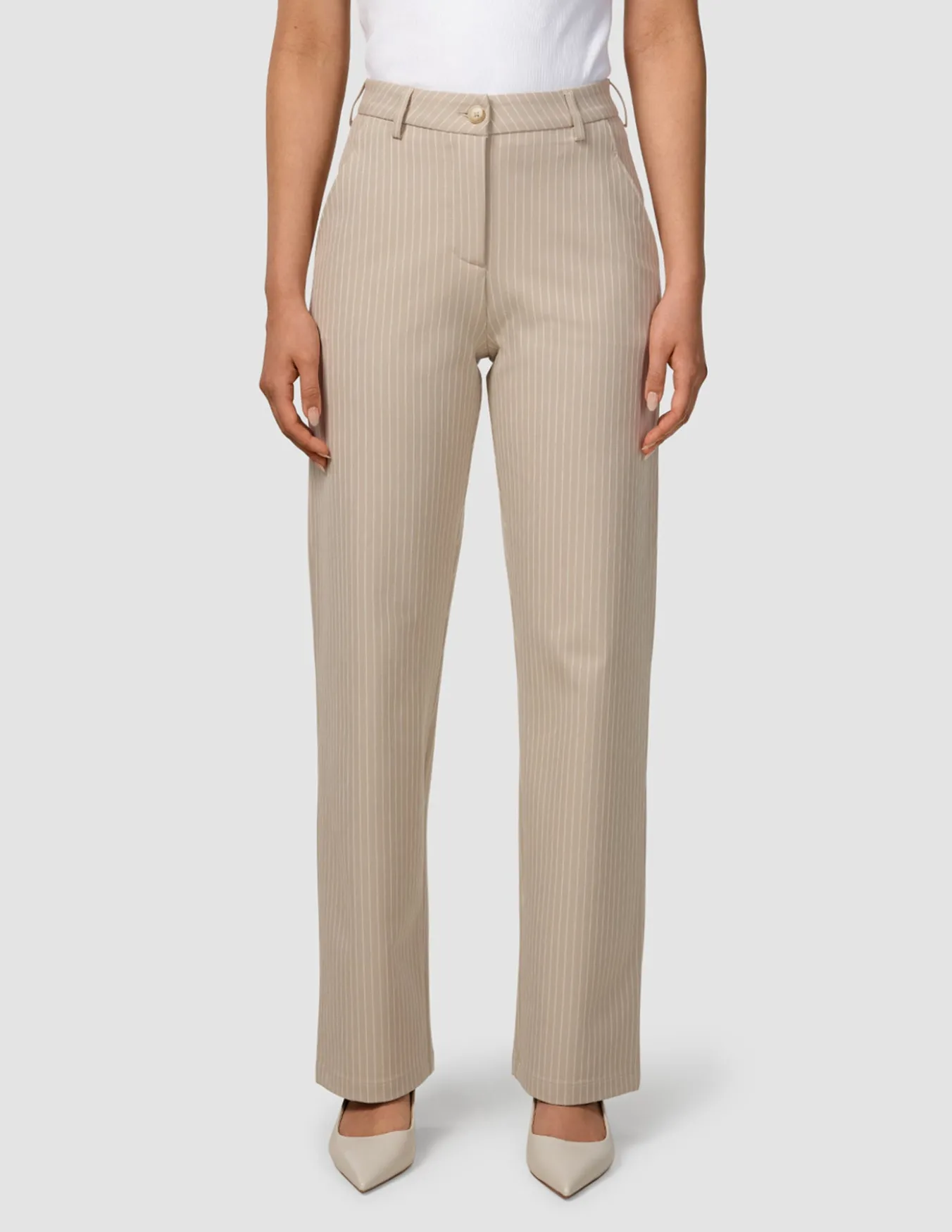 Essential Pants Straight Island Sand Pinstripe