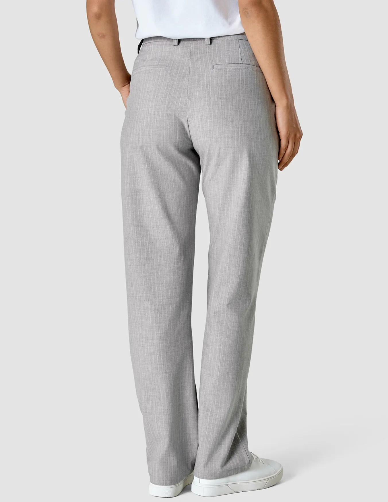 Essential Pants Straight Light Grey Pinstriped