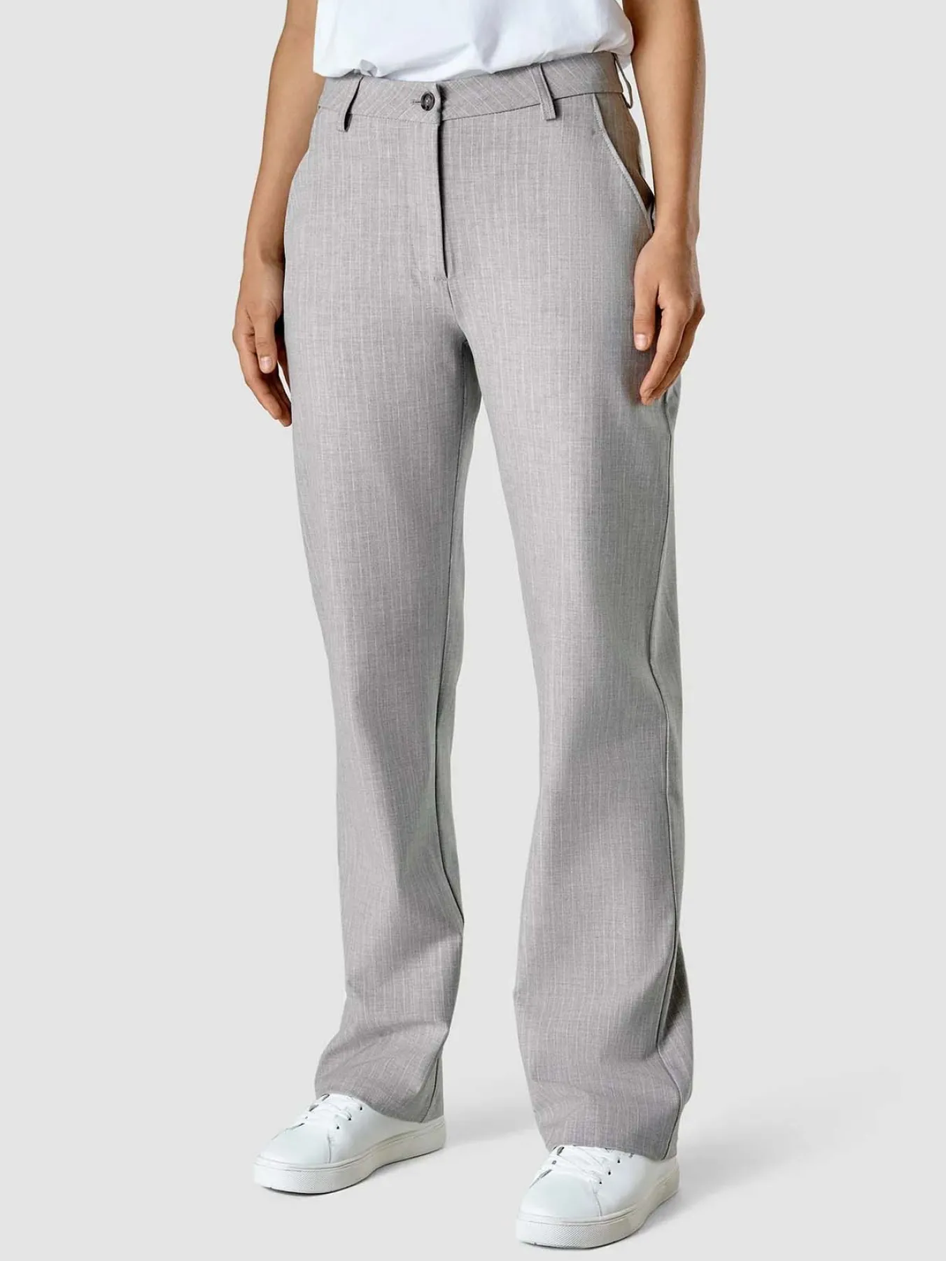 Essential Pants Straight Light Grey Pinstriped