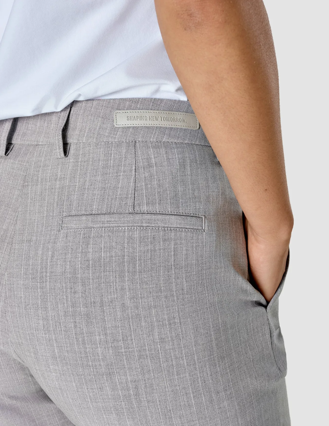Essential Pants Straight Light Grey Pinstriped