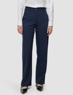 Essential Pants Straight Navy Pinstripe