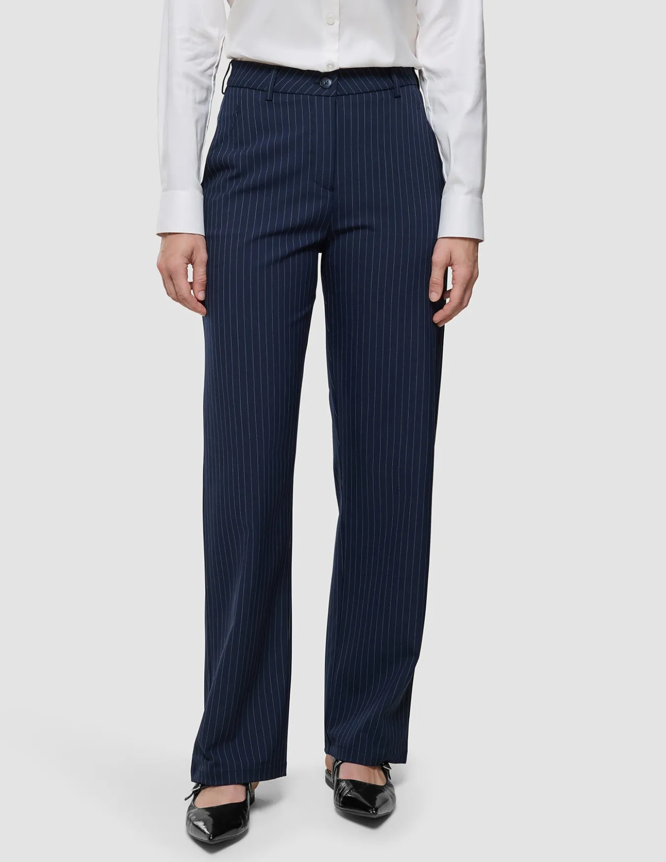 Essential Pants Straight Navy Pinstripe