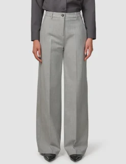 Essential Pants Wide Light Grey Pinstriped