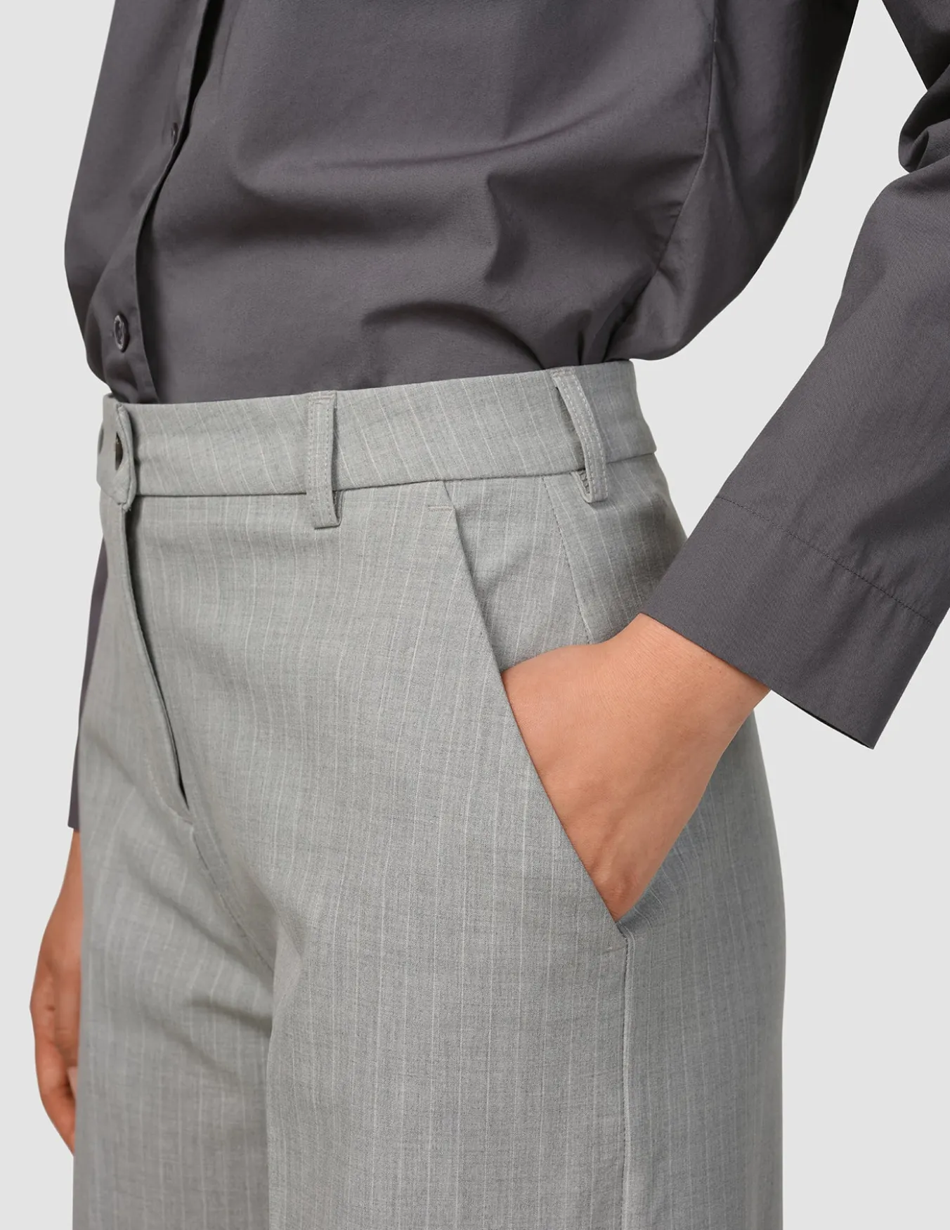 Essential Pants Wide Light Grey Pinstriped