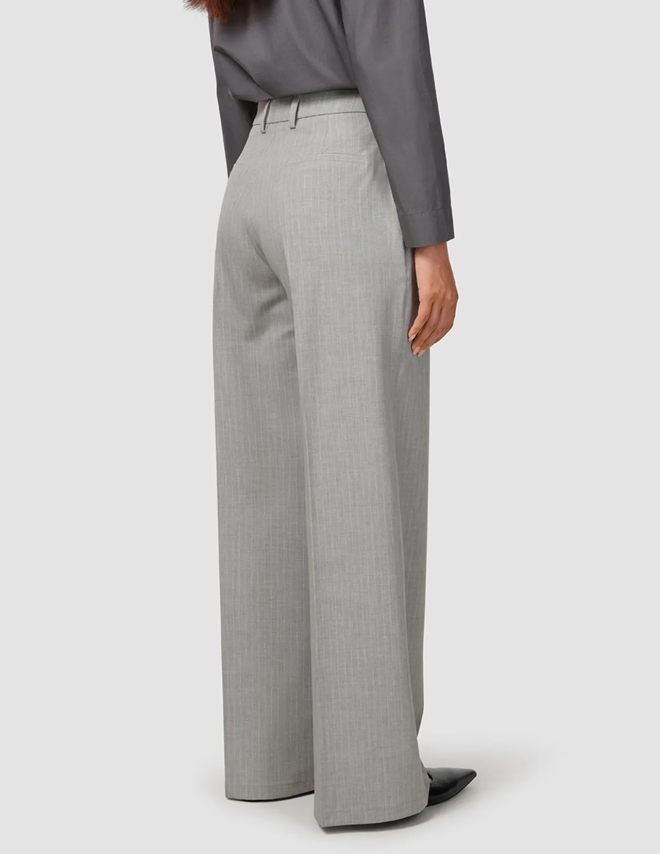 Essential Pants Wide Light Grey Pinstriped