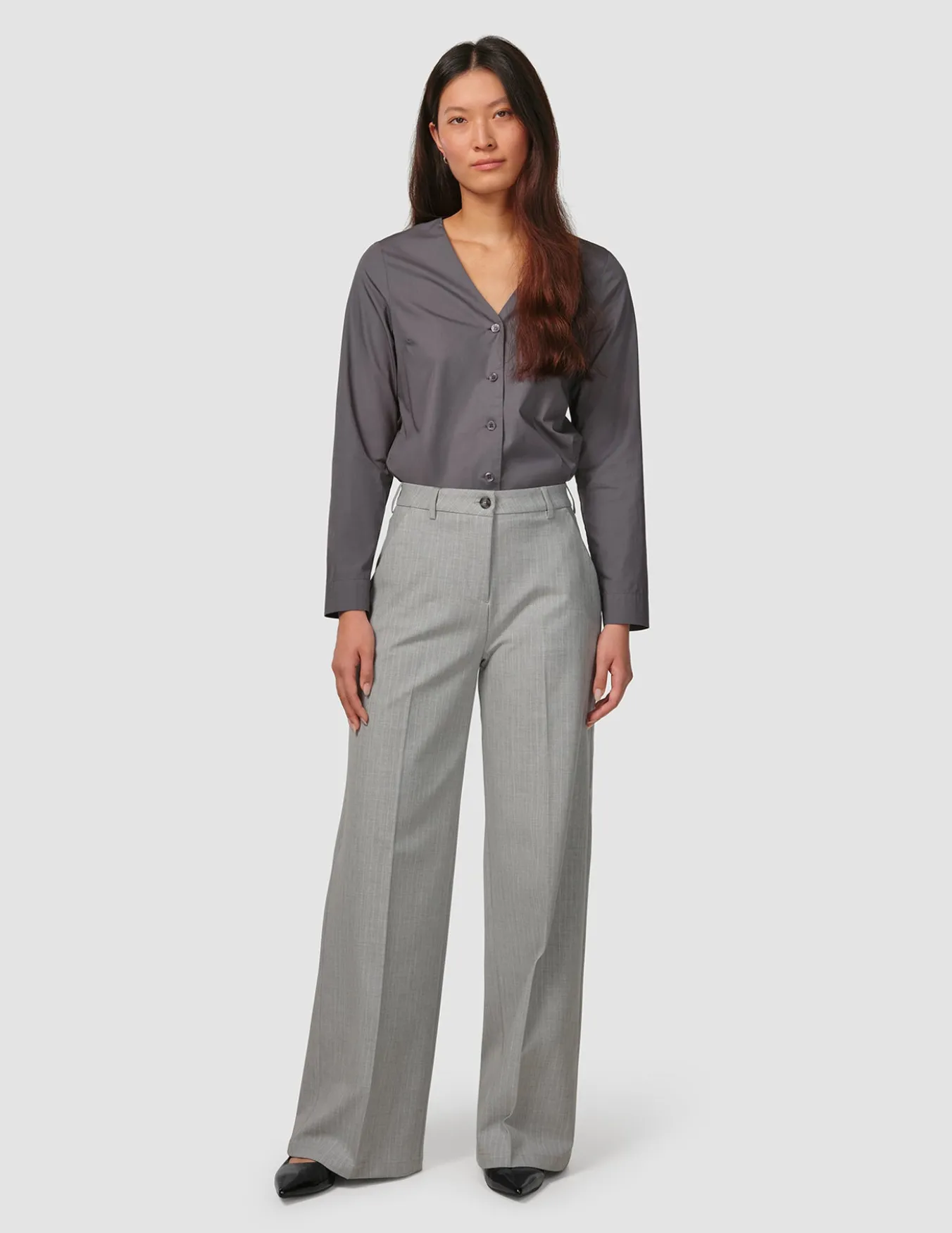 Essential Pants Wide Light Grey Pinstriped