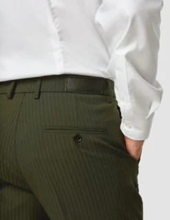 Essential Suit Pants Slim Moss Green Pinstripe