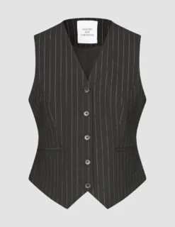 Essential Vest Short Black Silver Pinstripe