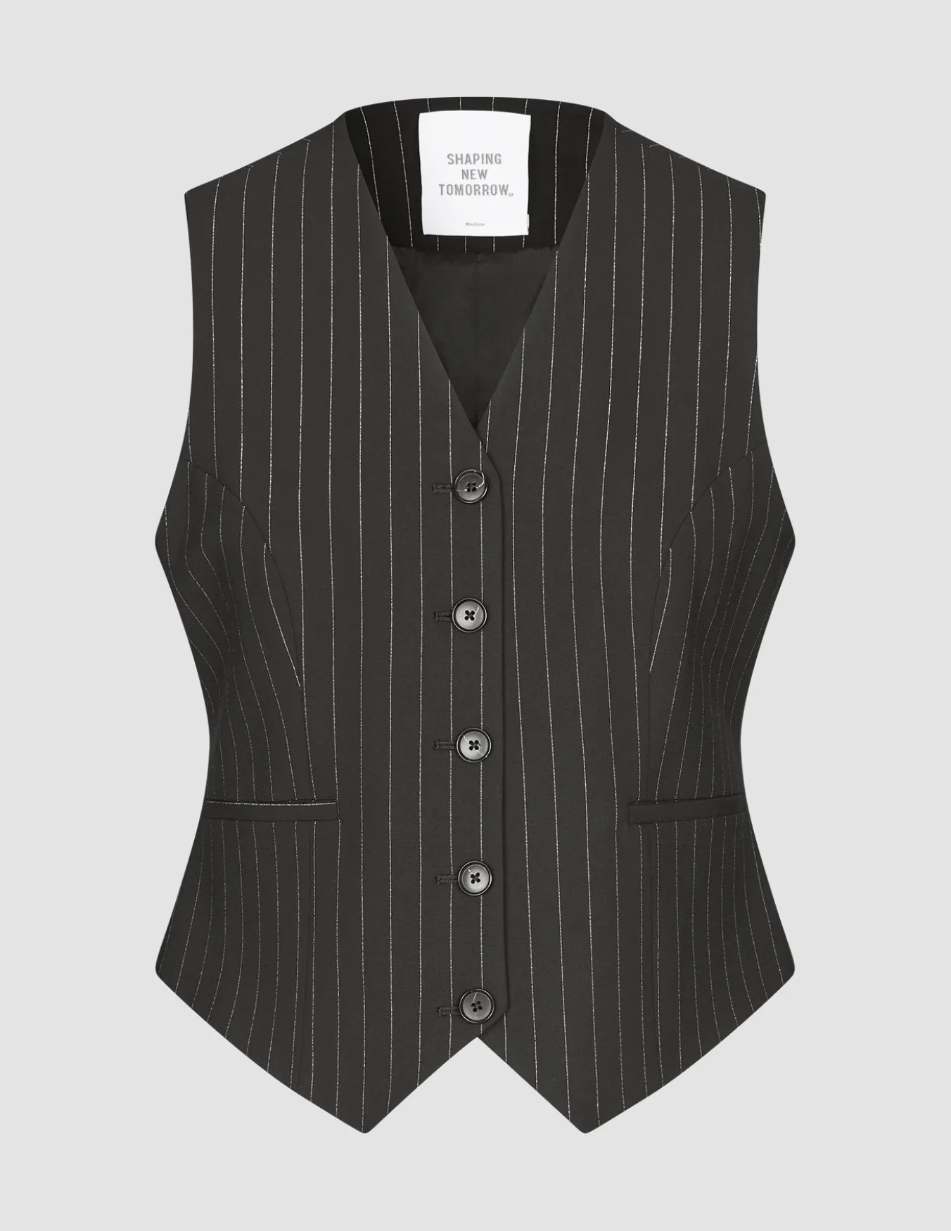 Essential Vest Short Black Silver Pinstripe