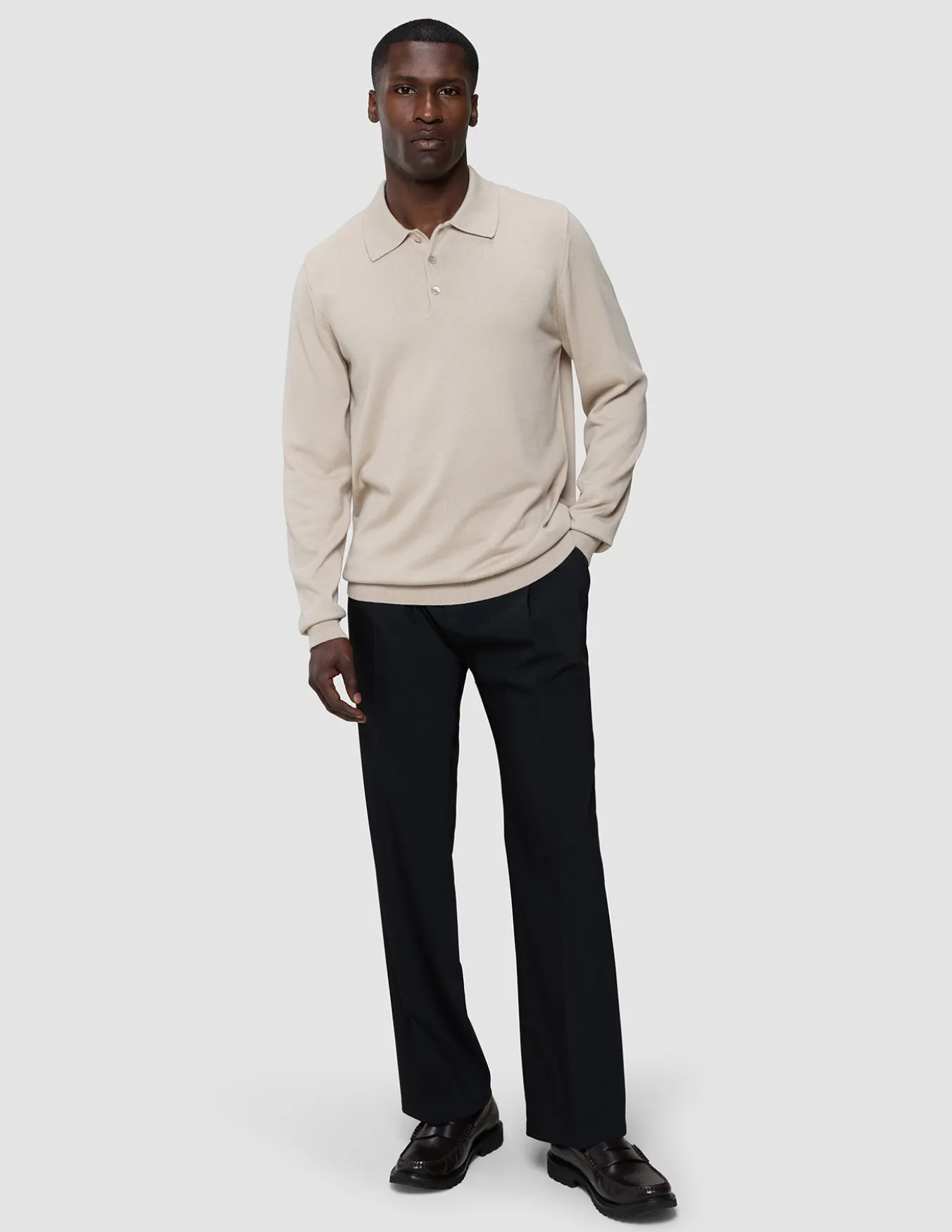 Everyday Knit Long Sleeve Polo Birchwood