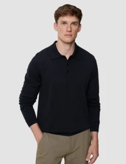 Everyday Knit Long Sleeve Polo Black