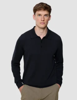 Everyday Knit Long Sleeve Polo Black
