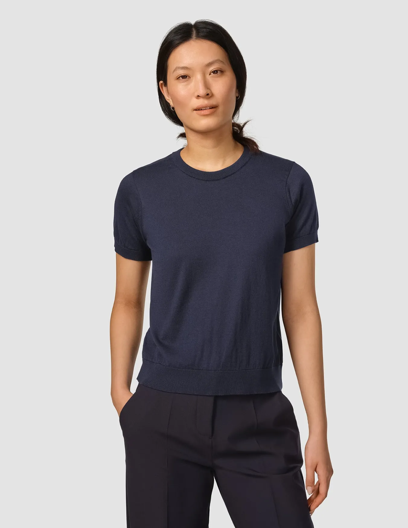 Fine Knit T-shirt Navy
