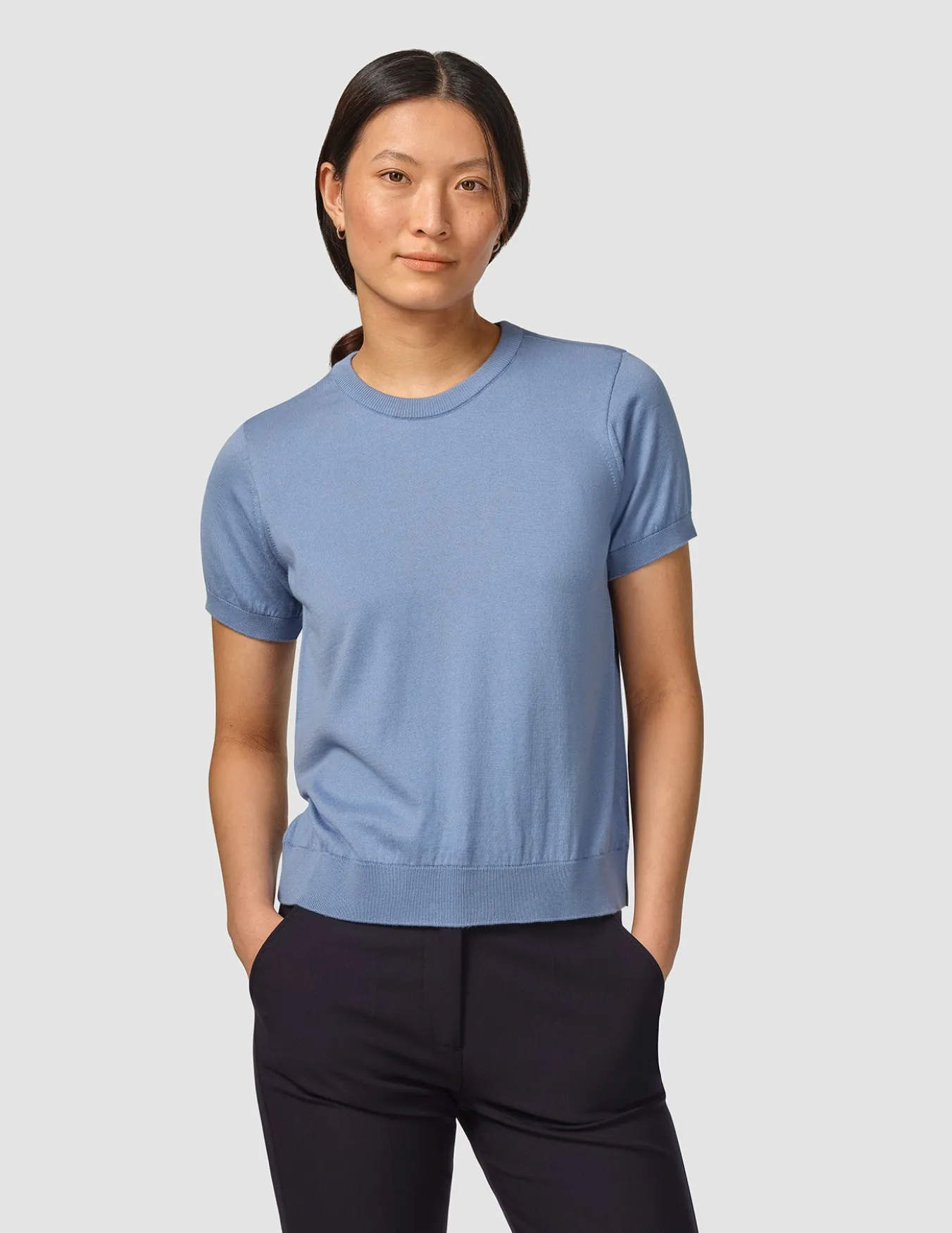 Fine Knit T-shirt Serenity Blue