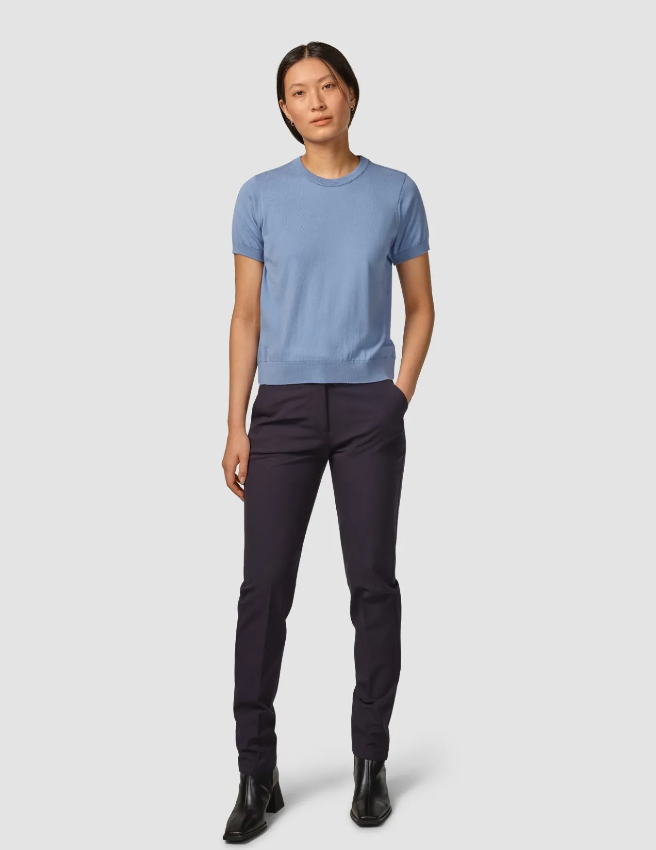 Fine Knit T-shirt Serenity Blue